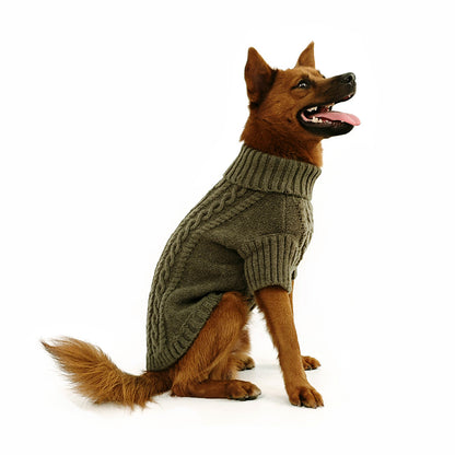 Essential Cable Knit Dog Sweater – Soft & Stretchy Acrylic - Olive Green