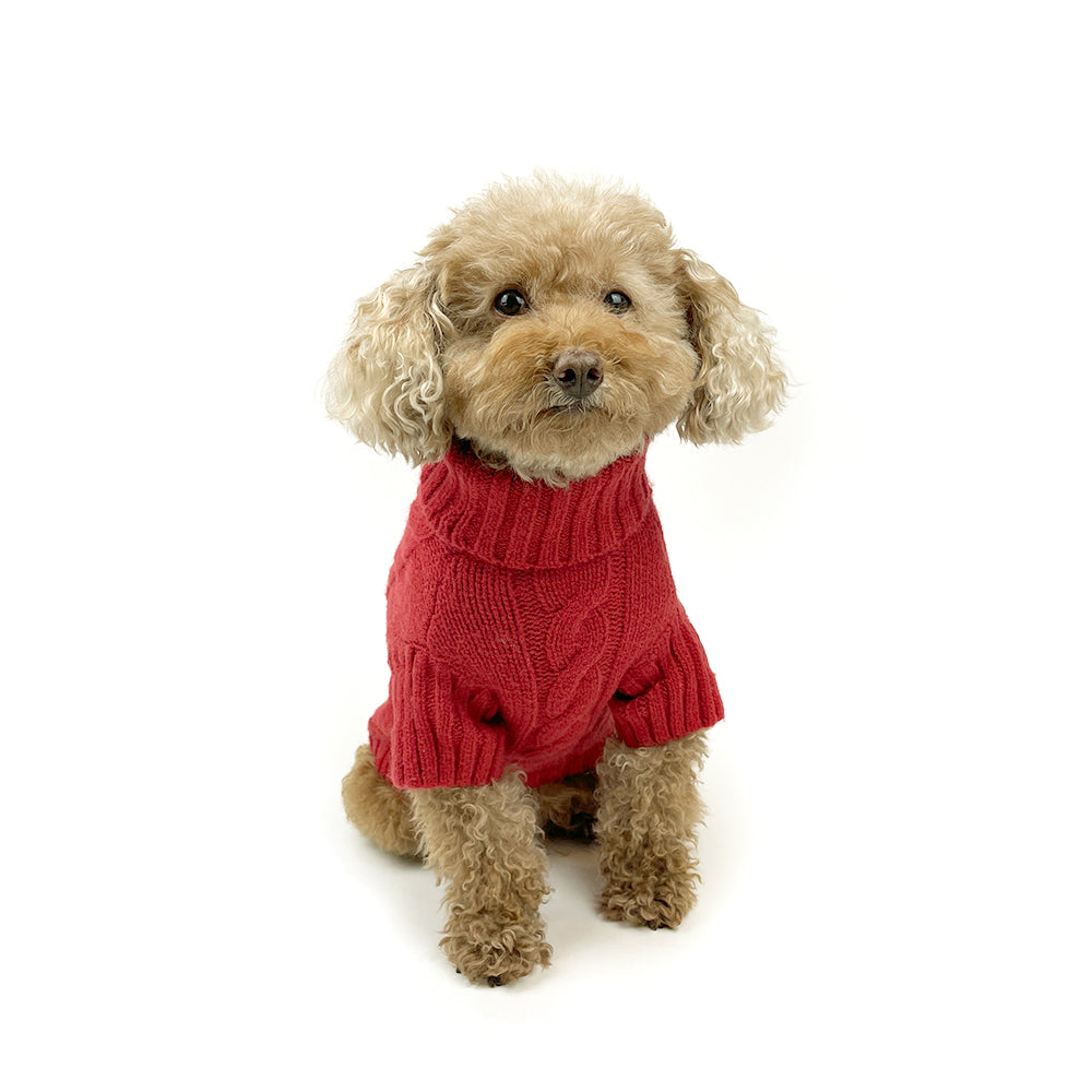Essential Cable Knit Dog Sweater – Soft & Stretchy Acrylic - Red Maple