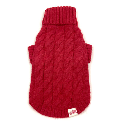 Essential Cable Knit Dog Sweater – Soft & Stretchy Acrylic - Red Maple