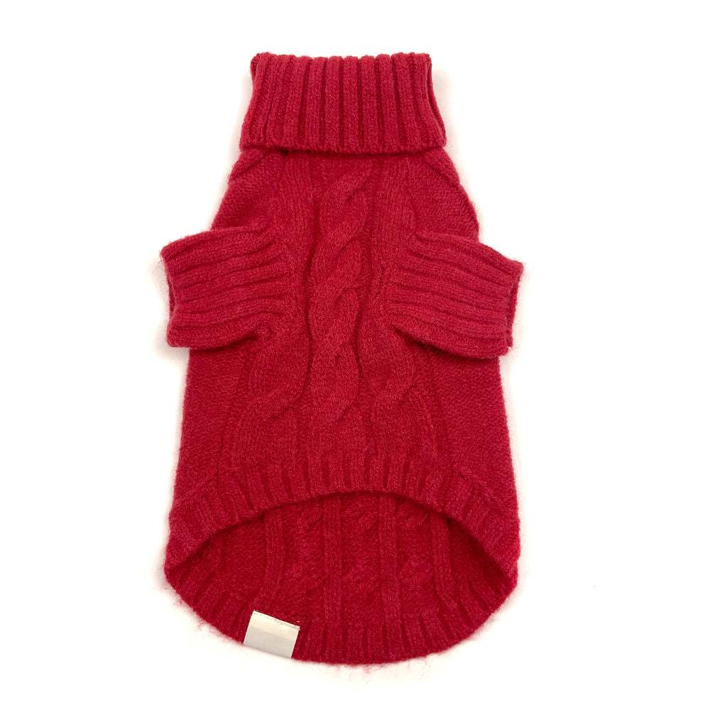 Essential Cable Knit Dog Sweater – Soft & Stretchy Acrylic - Red Maple