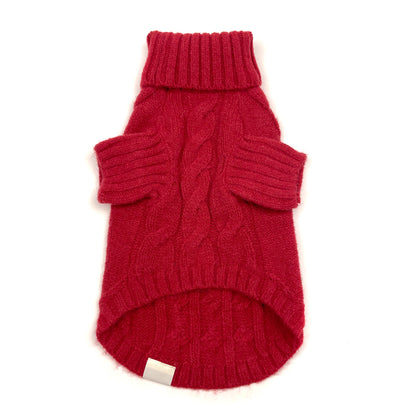 Essential Cable Knit Dog Sweater – Soft & Stretchy Acrylic - Red Maple