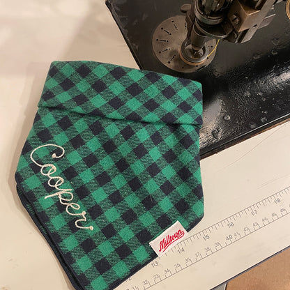 Square Dog Bandana - Green x Navy Buffalo Plaid