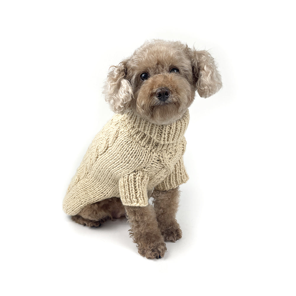 Classic Fisherman Dog Sweater | Diamond Cable Knit | Hand-Knit Wool Blend