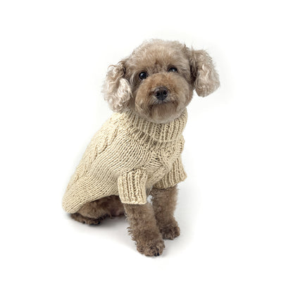 Classic Fisherman Dog Sweater | Diamond Cable Knit | Hand-Knit Wool Blend