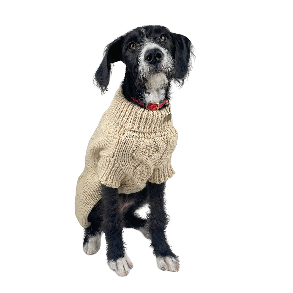 Classic Fisherman Dog Sweater | Diamond Cable Knit | Hand-Knit Wool Blend