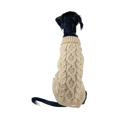 Classic Fisherman Dog Sweater | Diamond Cable Knit | Hand-Knit Wool Blend