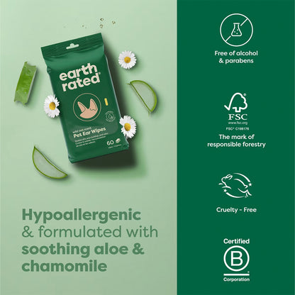 Earth Rated - Dog Ear Cleansing Wipes 60ct