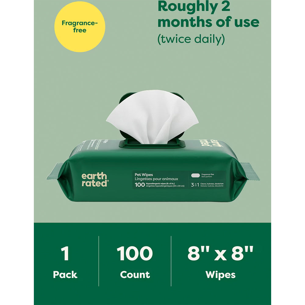 Earth Rated Unscented Dog Grooming Wipes 100ct