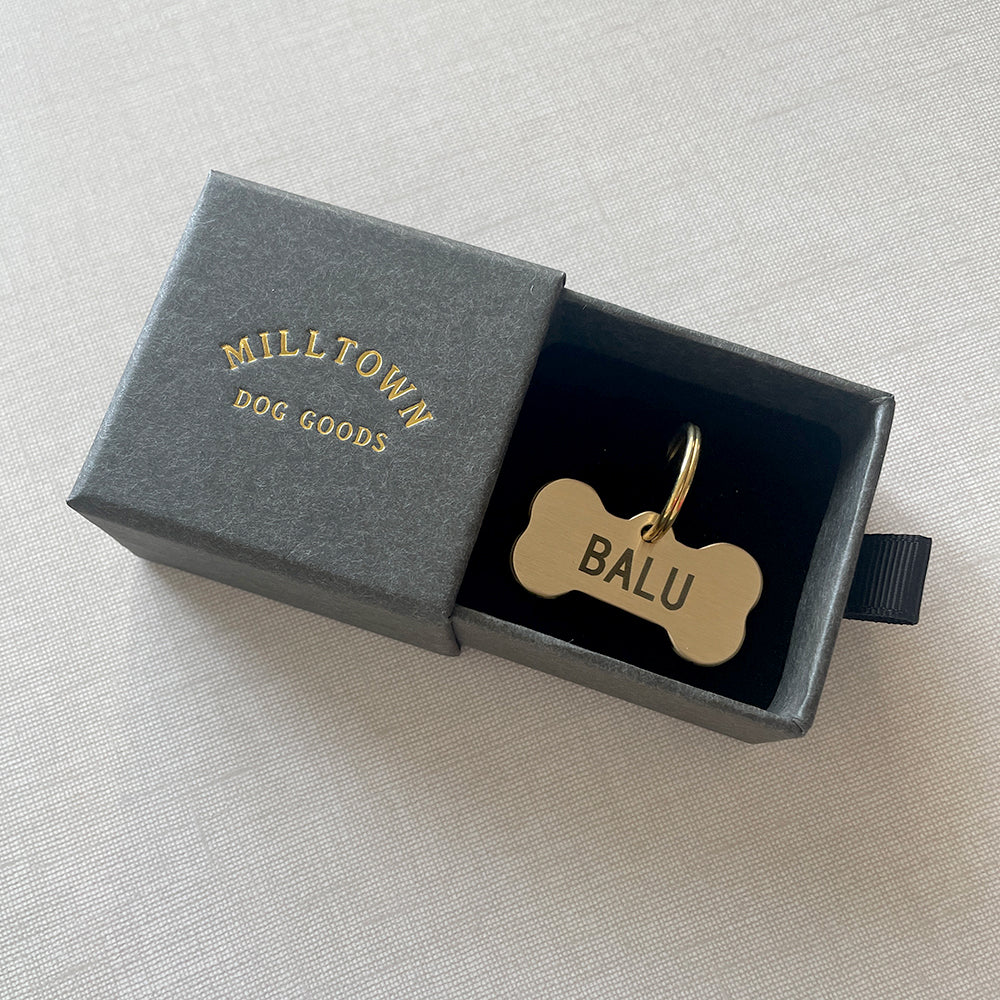 Solid Brass Pet ID Tag – Bone – Milltown Brand