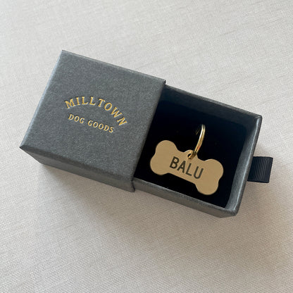 Solid Brass Pet ID Tag – Bone