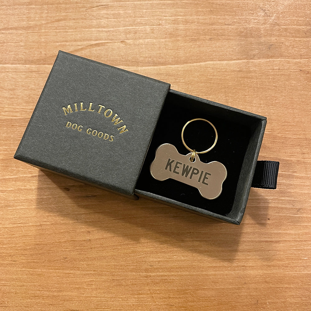 Solid Brass Pet ID Tag – Bone – Milltown Brand
