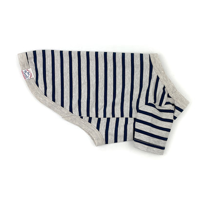 French Stripe Dog T-shirts - Oatmeal & Navy