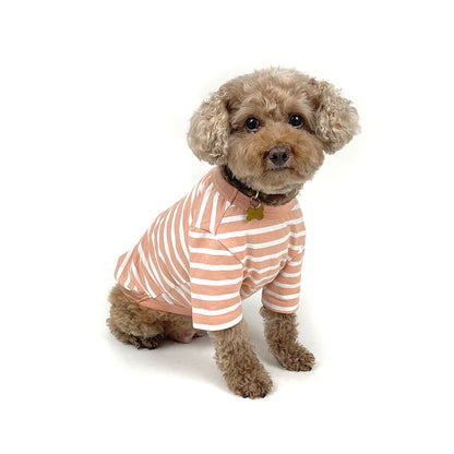 French Stripe Dog T-shirts - Peach & Cream