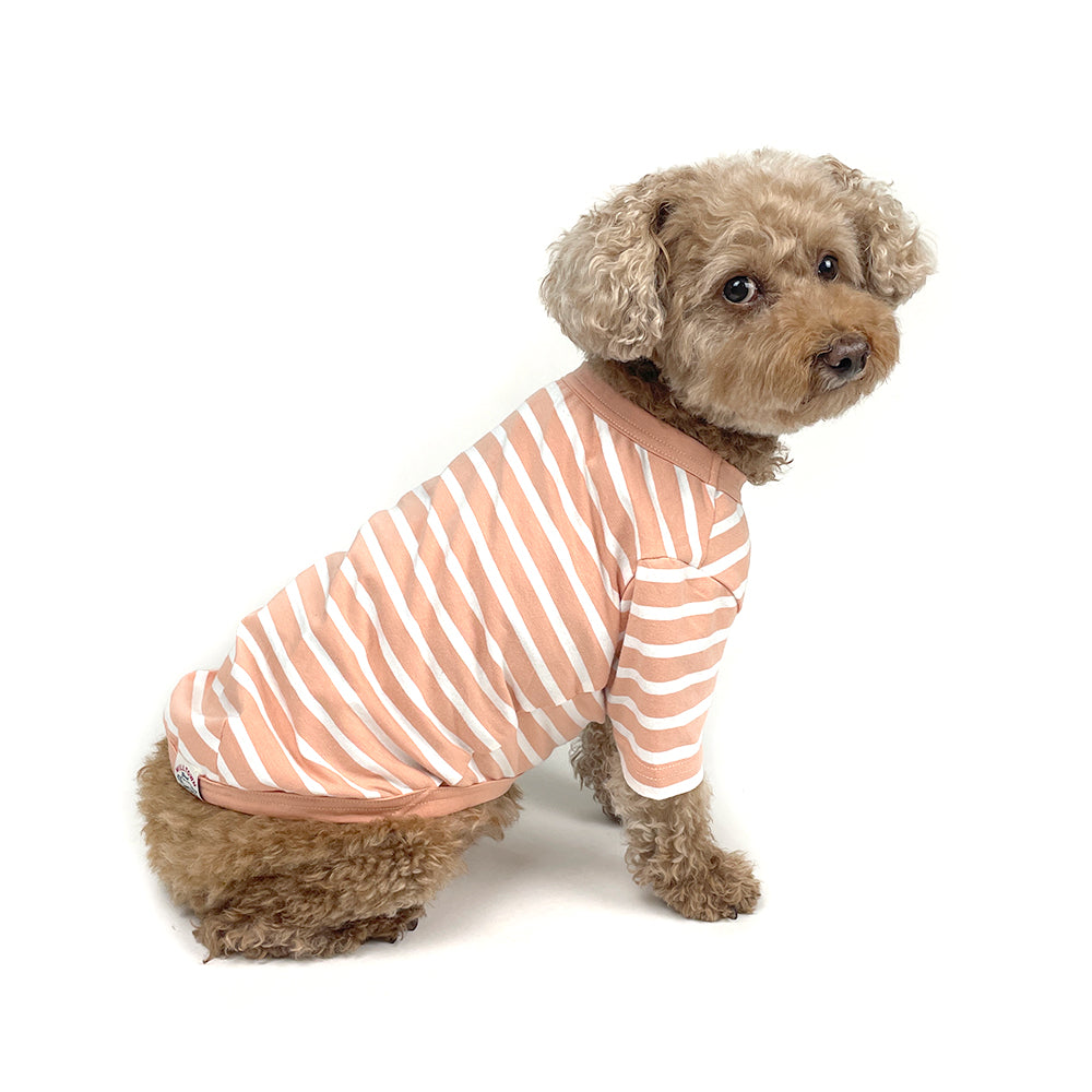 French Stripe Dog T-shirts - Peach & Cream