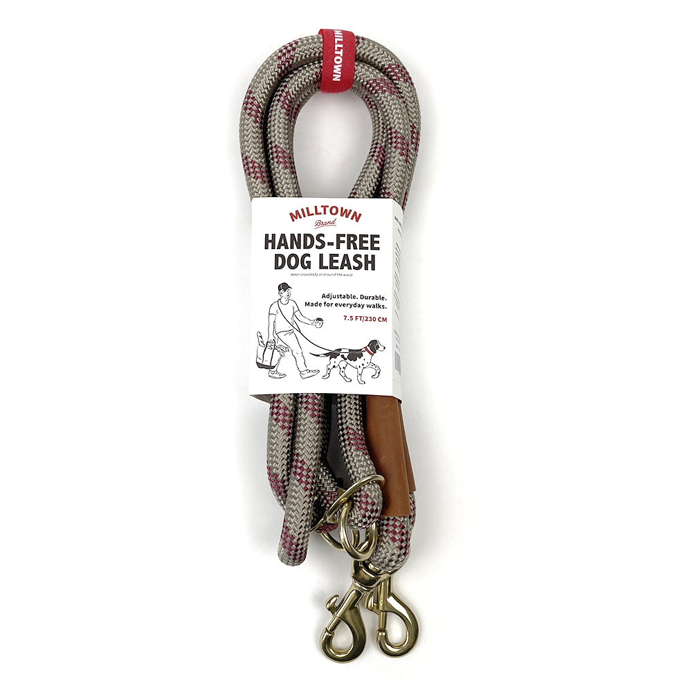 Hands-Free Dog Leash – 7.5 ft Braided Nylon Rope with Solid Brass Hardware - Beige