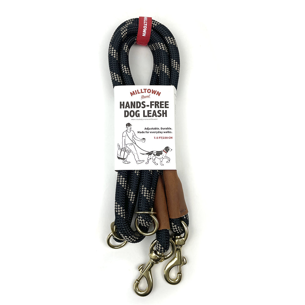 Hands-Free Dog Leash – 7.5 ft Braided Nylon Rope with Solid Brass Hardware - Black