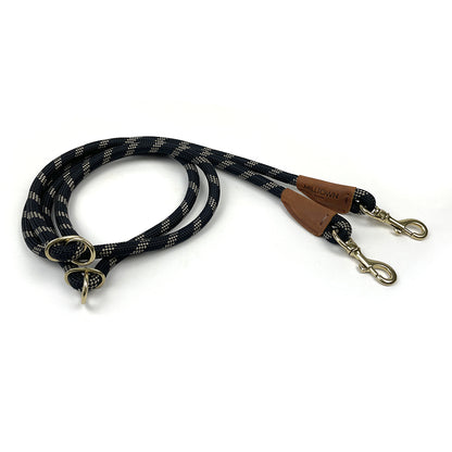 Hands-Free Dog Leash – 7.5 ft Braided Nylon Rope with Solid Brass Hardware - Black
