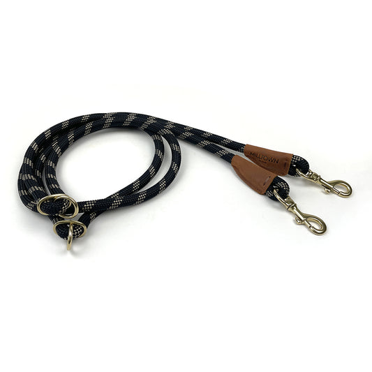 Hands-Free Dog Leash – 7.5 ft Braided Nylon Rope with Solid Brass Hardware - Black