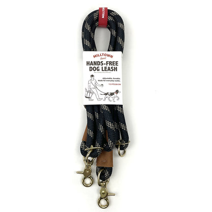 Hands-Free Dog Leash – 7.5 ft Braided Nylon Rope with Solid Brass Hardware - Black
