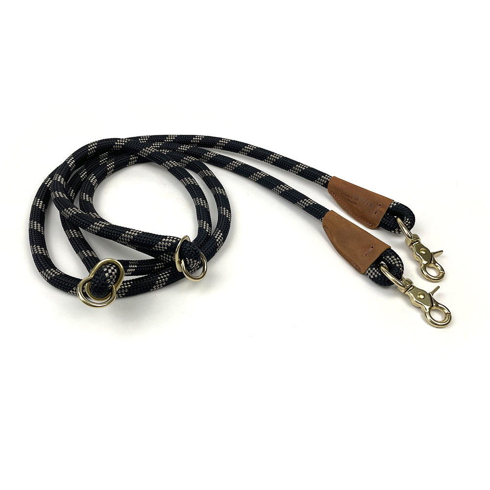 Hands-Free Dog Leash – 7.5 ft Braided Nylon Rope with Solid Brass Hardware - Black