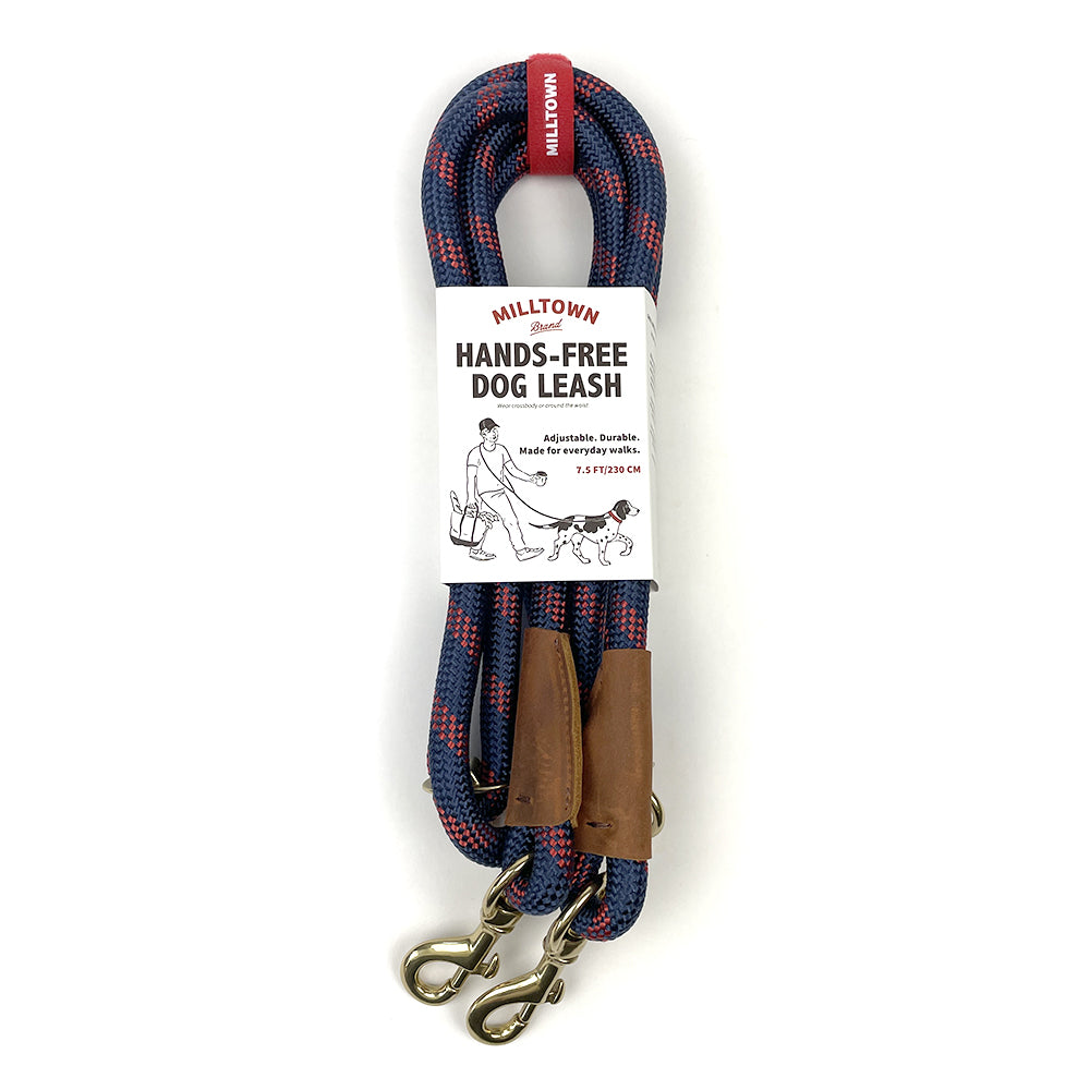 Hands-Free Dog Leash – 7.5 ft Braided Nylon Rope with Solid Brass Hardware - Navy