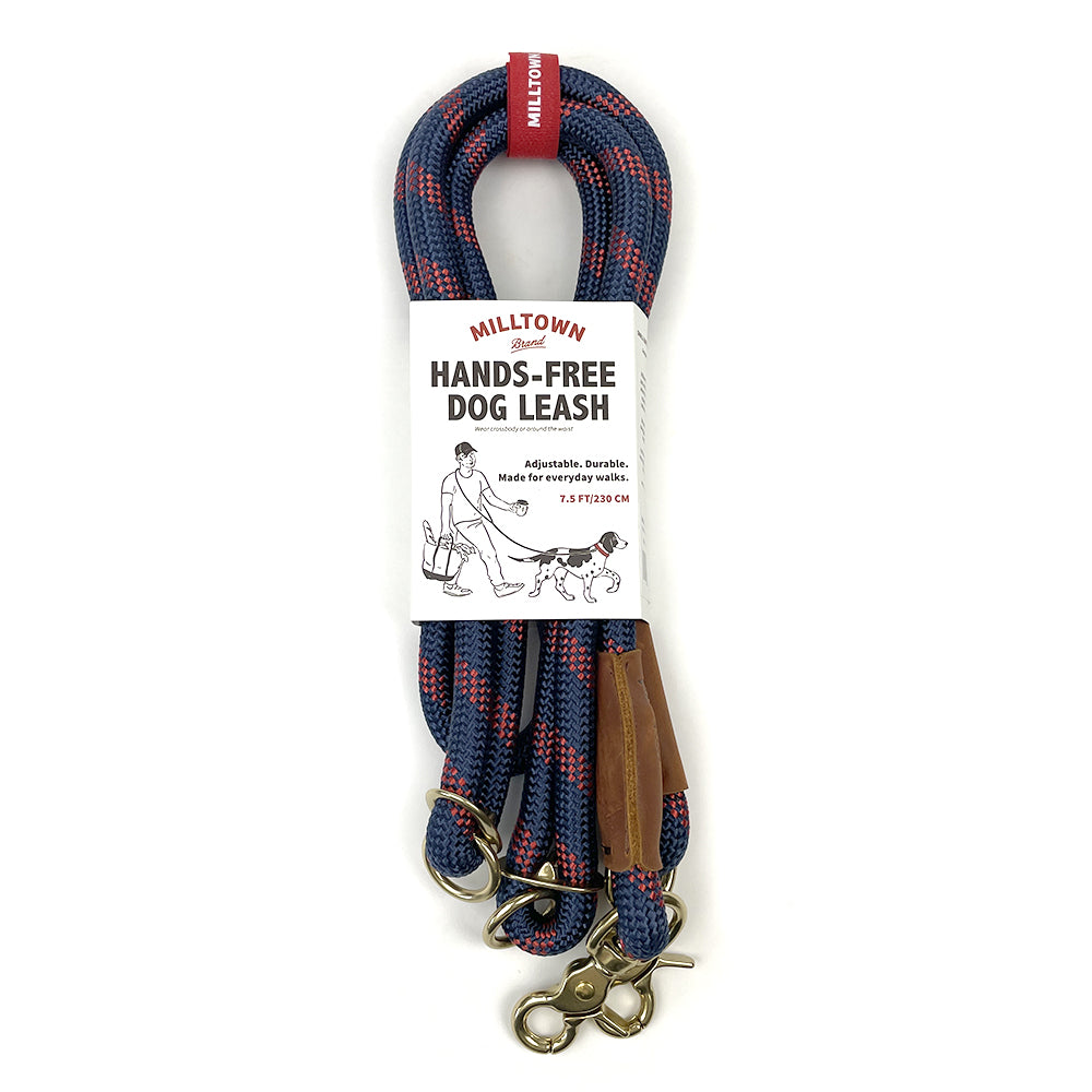Hands-Free Dog Leash – 7.5 ft Braided Nylon Rope with Solid Brass Hardware - Navy