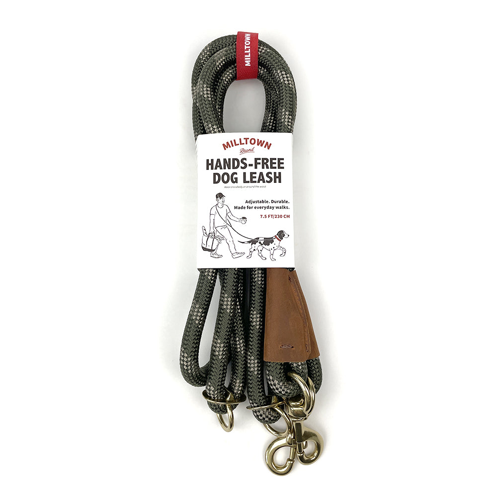 Hands-Free Dog Leash – 7.5 ft Braided Nylon Rope with Solid Brass Hardware - Olive