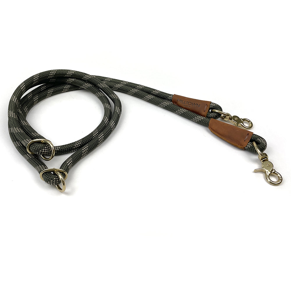 Hands-Free Dog Leash – 7.5 ft Braided Nylon Rope with Solid Brass Hardware - Olive