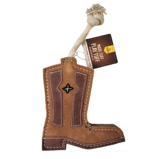 Advance Pet Products - Natural Leather & Wool Cowboy Boot Dog Toy for Tough Chewers