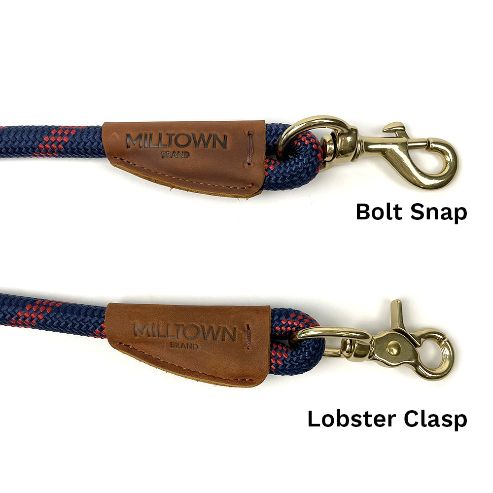 Standard Dog Leash – 5 ft Braided Nylon Rope with Solid Brass Hardware - Navy