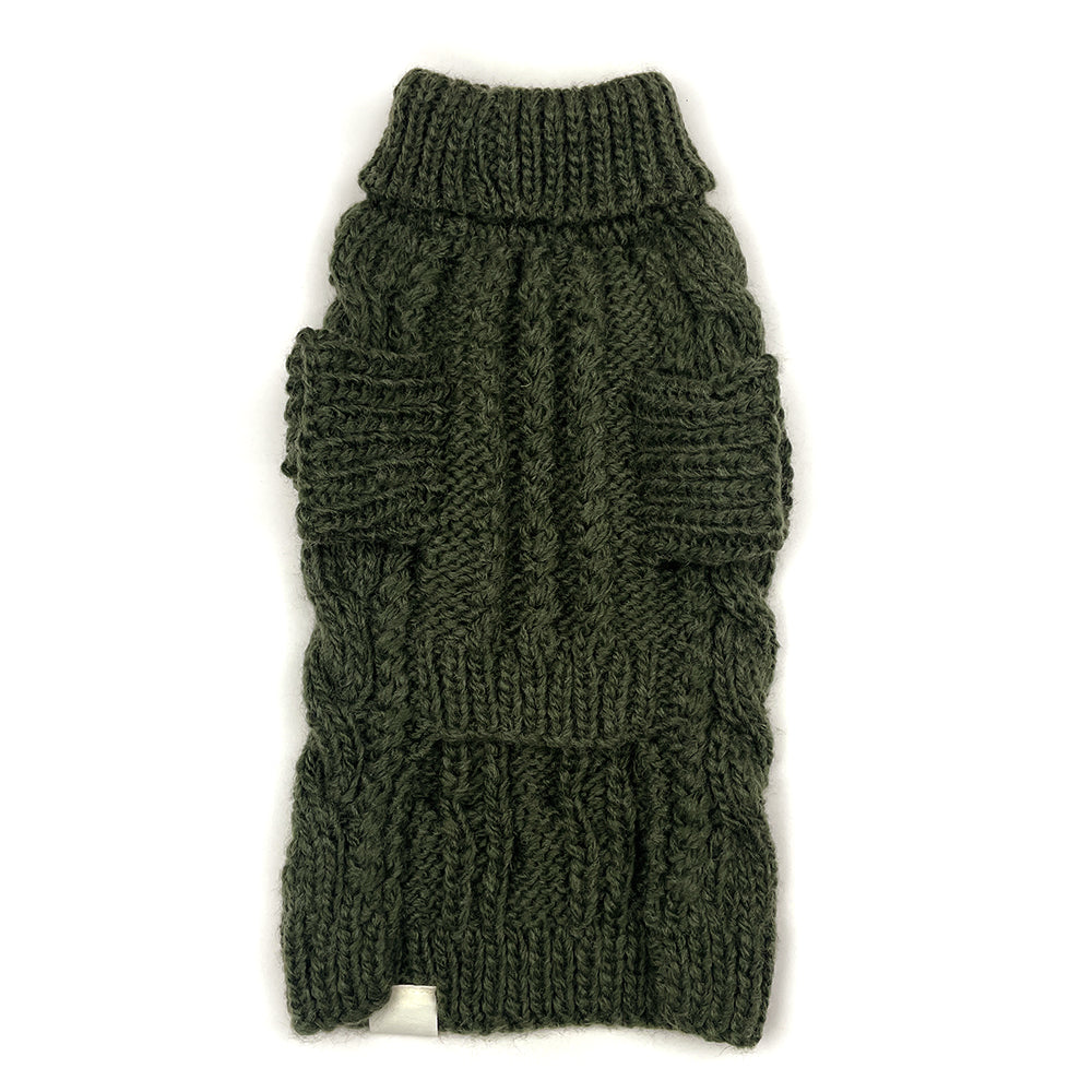 Classic Fisherman Dog Sweater | Rope Cable Knit | Hand-Knit Wool Blend