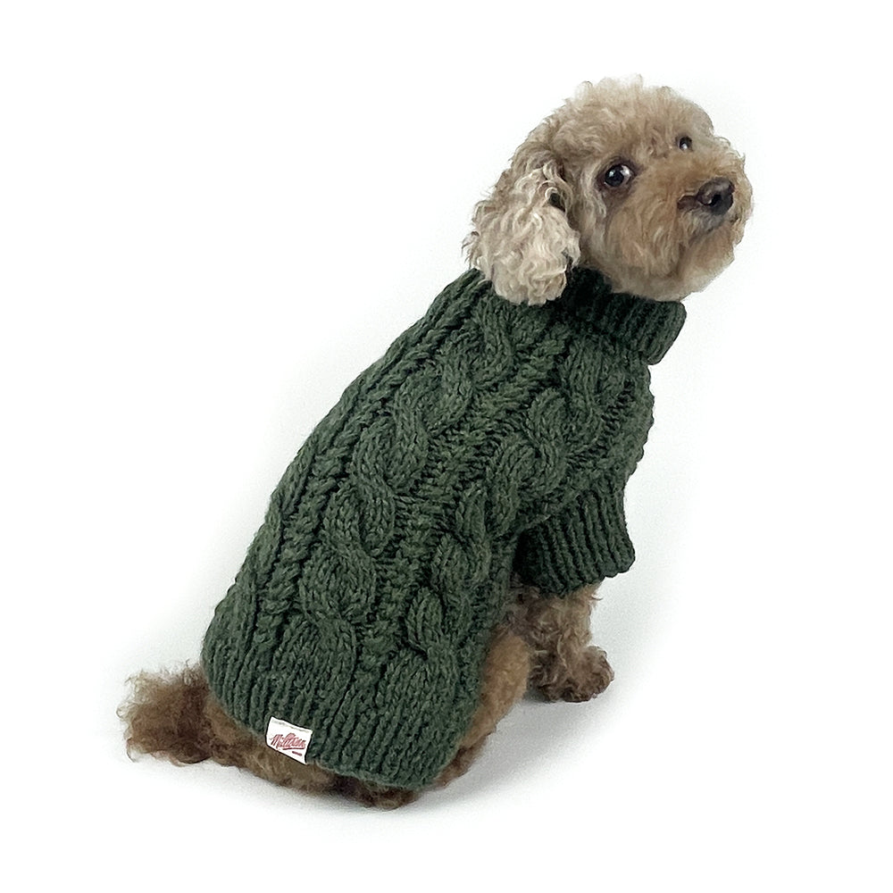 Classic Fisherman Dog Sweater | Rope Cable Knit | Hand-Knit Wool Blend