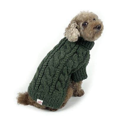 Classic Fisherman Dog Sweater | Rope Cable Knit | Hand-Knit Wool Blend