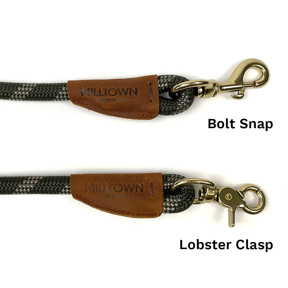Standard Dog Leash – 5 ft Braided Nylon Rope with Solid Brass Hardware - Olive