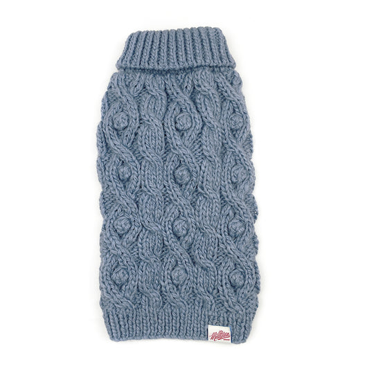 Classic Fisherman Dog Sweater | Pom Pom Cable Knit | Hand-Knit Wool Blend