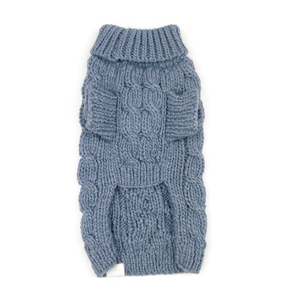 Classic Fisherman Dog Sweater | Pom Pom Cable Knit | Hand-Knit Wool Blend