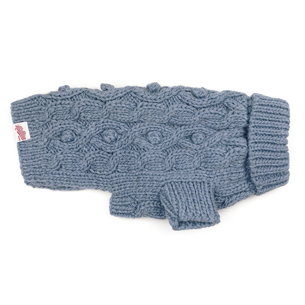 Classic Fisherman Dog Sweater | Pom Pom Cable Knit | Hand-Knit Wool Blend