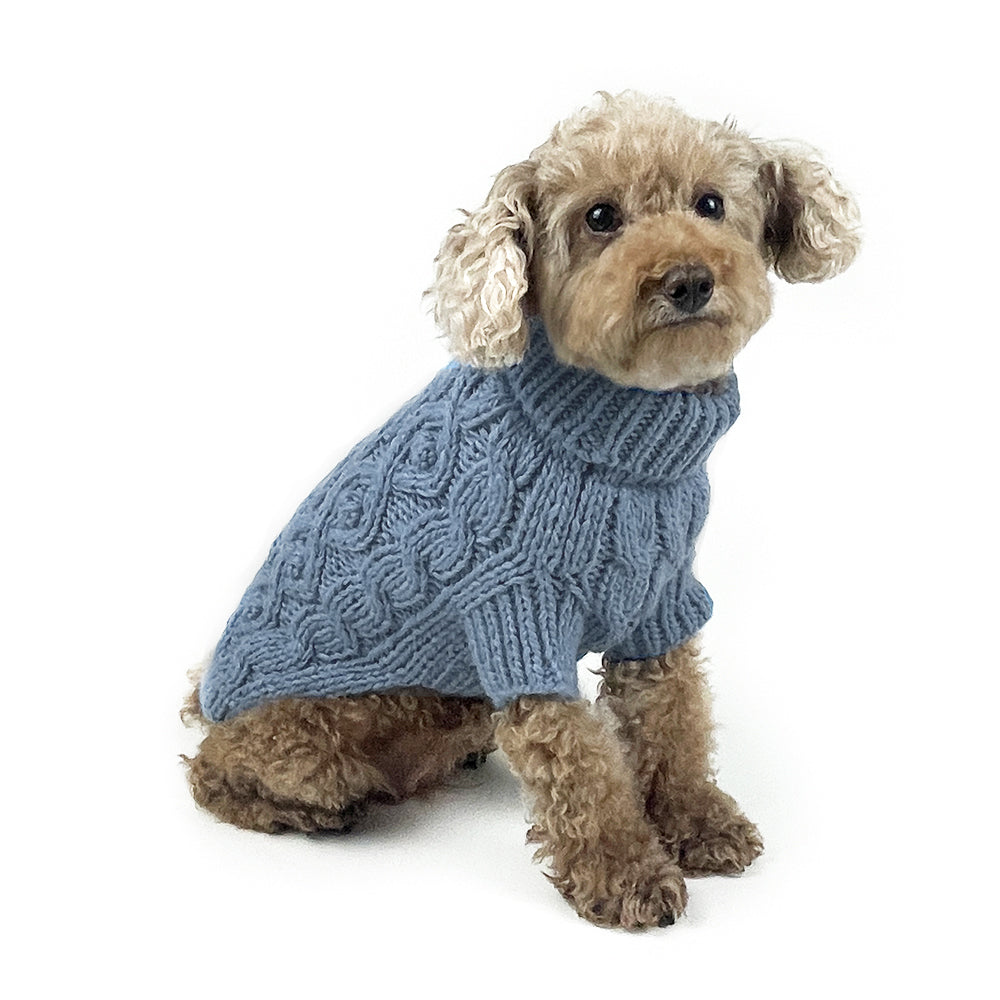 Classic Fisherman Dog Sweater | Pom Pom Cable Knit | Hand-Knit Wool Blend