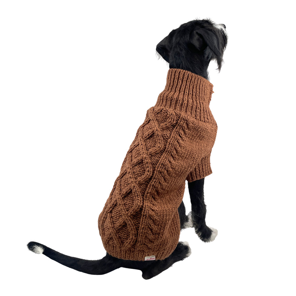 Classic Fisherman Dog Sweater | Pretzel Cable Knit | Hand-Knit Wool Blend