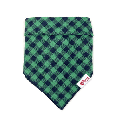 Square Dog Bandana - Green x Navy Buffalo Plaid