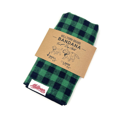 Square Dog Bandana - Green x Navy Buffalo Plaid