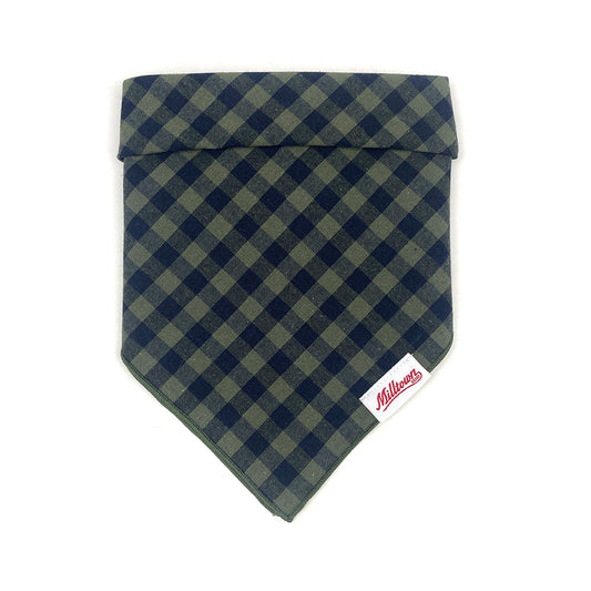 Square Dog Bandana - Olive x Navy Gingham