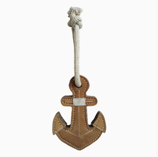 Advance Pet Products - Natural Leather & Wool Anchor Dog Toy for Tough Chewers
