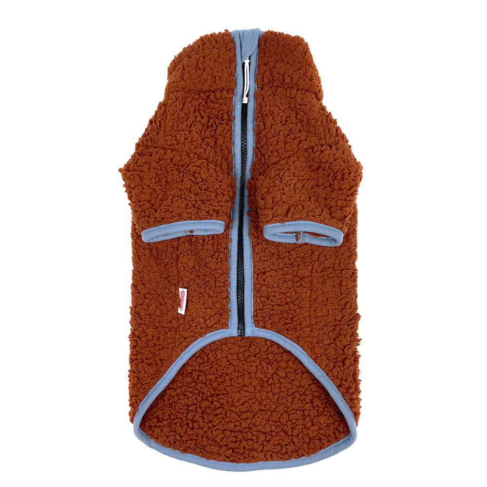 Sherpa Fleece Dog Coat - Chestnut/Blue