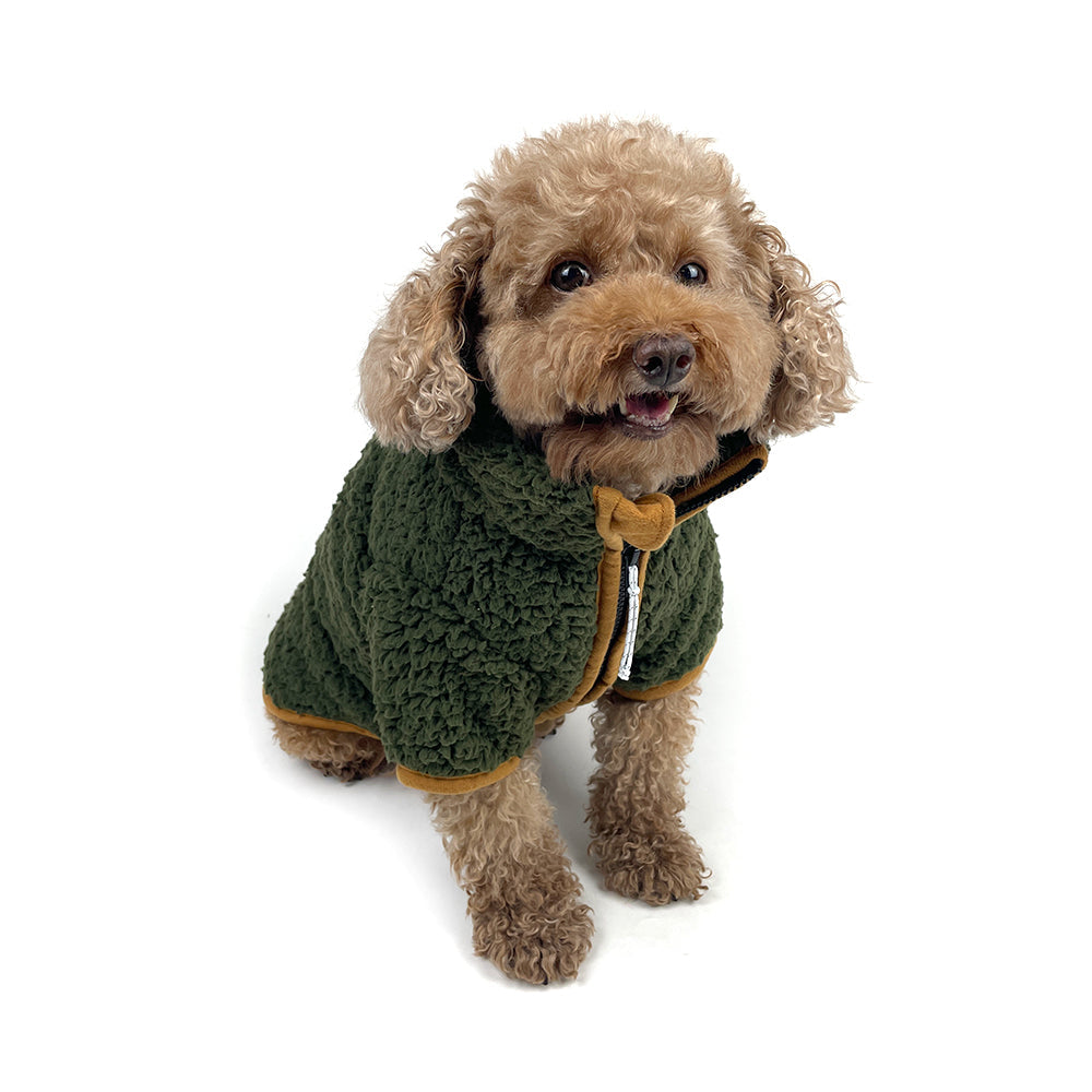 Sherpa Fleece Dog Coat - Pine/Yuzu