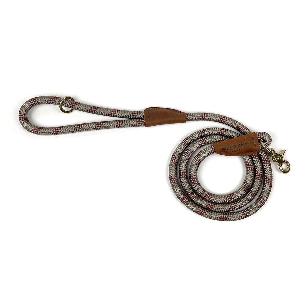 Standard Dog Leash – 5 ft Braided Nylon Rope with Solid Brass Hardware - Beige