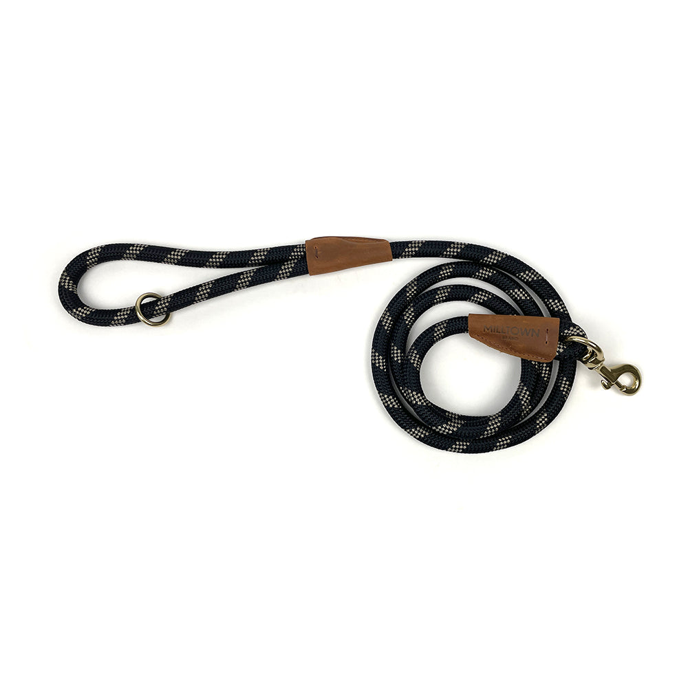 Standard Dog Leash – 5 ft Braided Nylon Rope with Solid Brass Hardware - Black