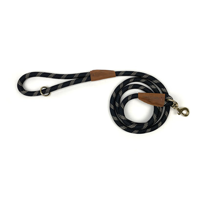 Standard Dog Leash – 5 ft Braided Nylon Rope with Solid Brass Hardware - Black