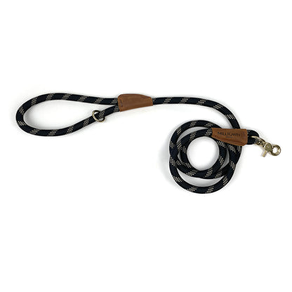 Standard Dog Leash – 5 ft Braided Nylon Rope with Solid Brass Hardware - Black