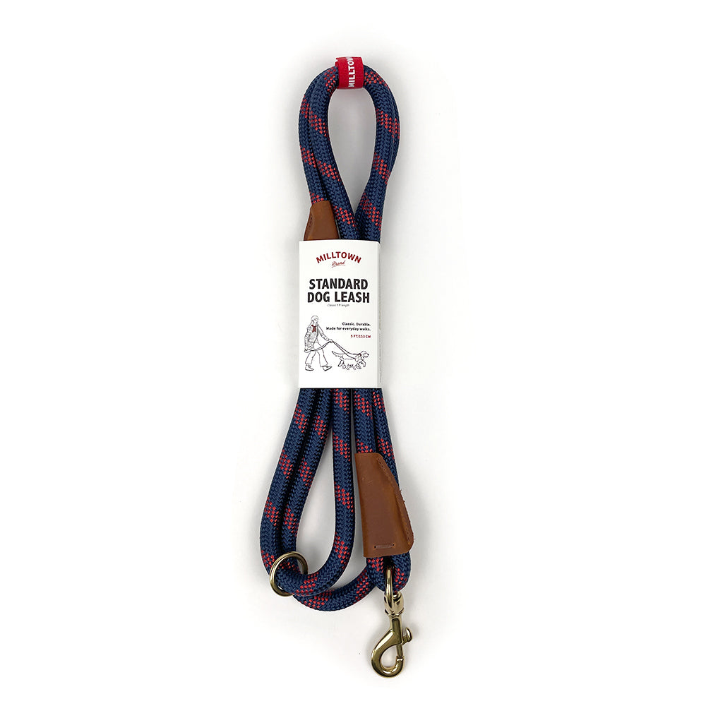 Standard Dog Leash – 5 ft Braided Nylon Rope with Solid Brass Hardware - Navy